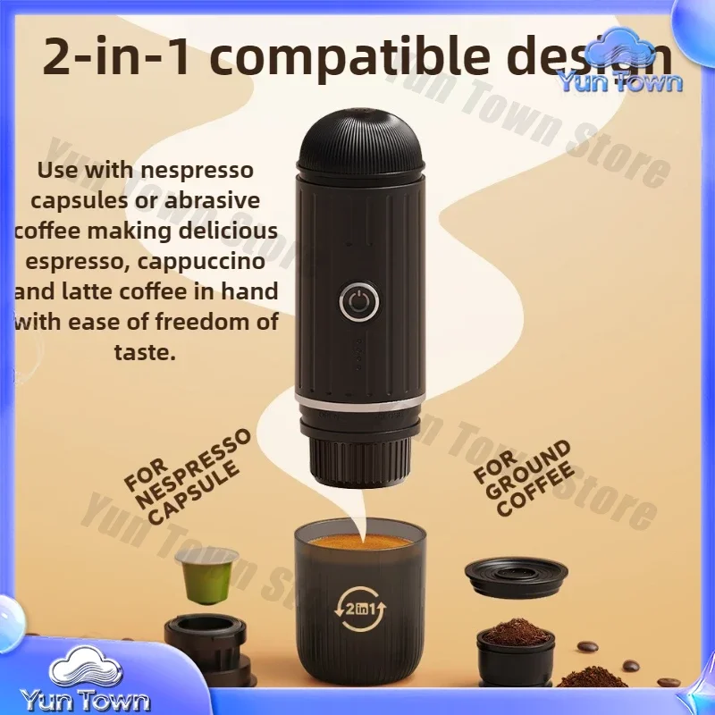 2 in1 Portable Wireless Heating Capsule Coffee Machine Handheld Electric Espresso Coffee Machine Dual-purpose Car Coffee