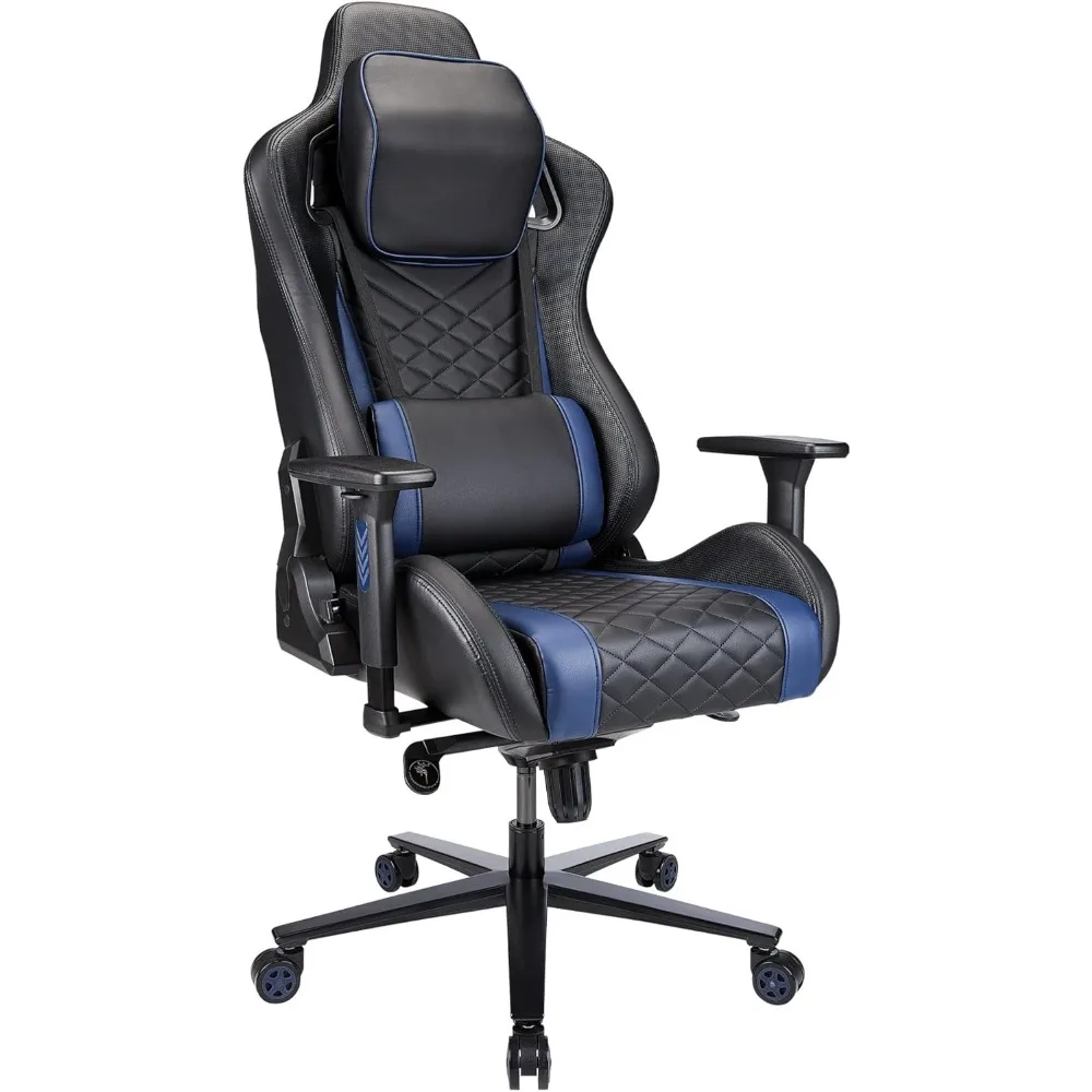 

Leather High-Back Gaming Office Chair, Black/Blue, BIFMA Compliant