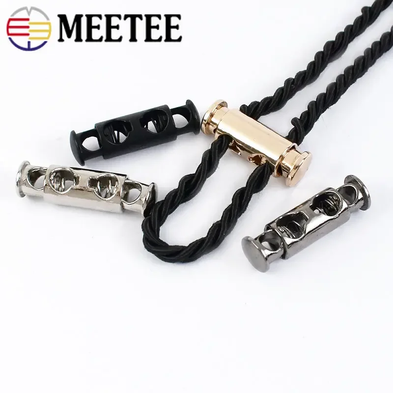 50Pcs Meetee 8mm Metal Cord Lock Stopper Double-hole Spring Stoppers Buckles Clothing Rope Anti-slip Buckle Hardware Accessories