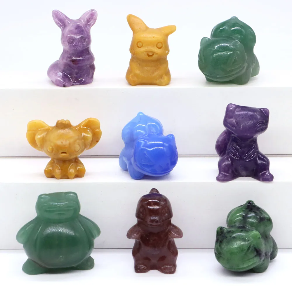 

1.2"Natural Crystals Carving Cartoon Animal Statue Room Ornament Stone Figurine Reiki Healing Quartz Gemstone Figures Home Decor