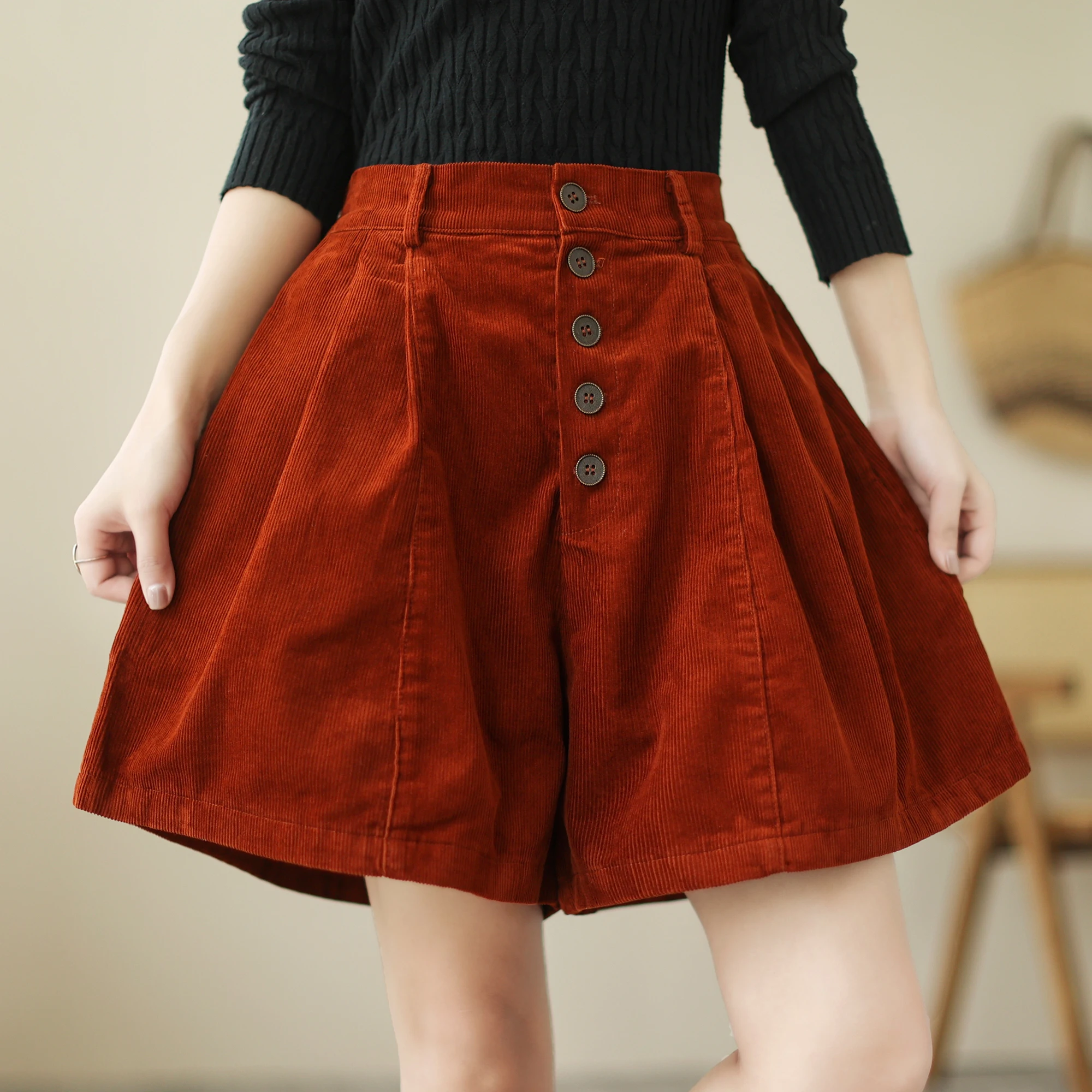 حجم كبير سروال قصير orts المرأة فضفاض بنطلون الاغراء عادية ألف خط واسعة الساق التمهيد السراويل الخريف الشتاء Faion عناصر