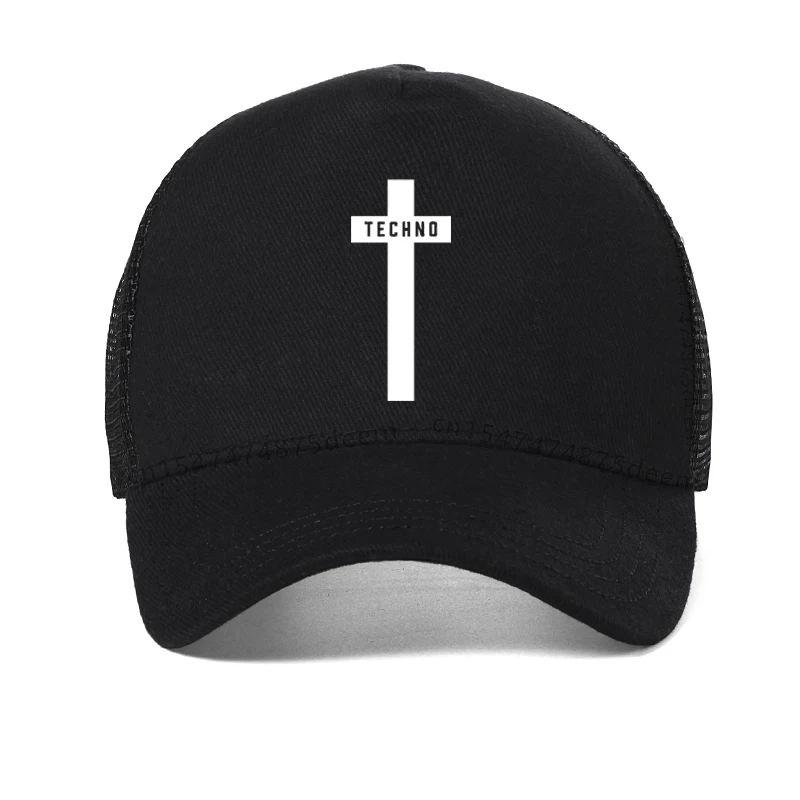 Gorra de béisbol con estampado de Cruz Techno para hombre y mujer, gorro de malla transpirable, color negro, Festival de Música, Detroit, Unisex