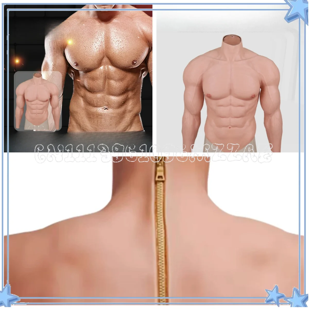 Love Cross-dressing Muscle Clothes Zipper Simulation Silicone Muscle Clothes Cos Cross-dressing Men's Fake Chest Muscles