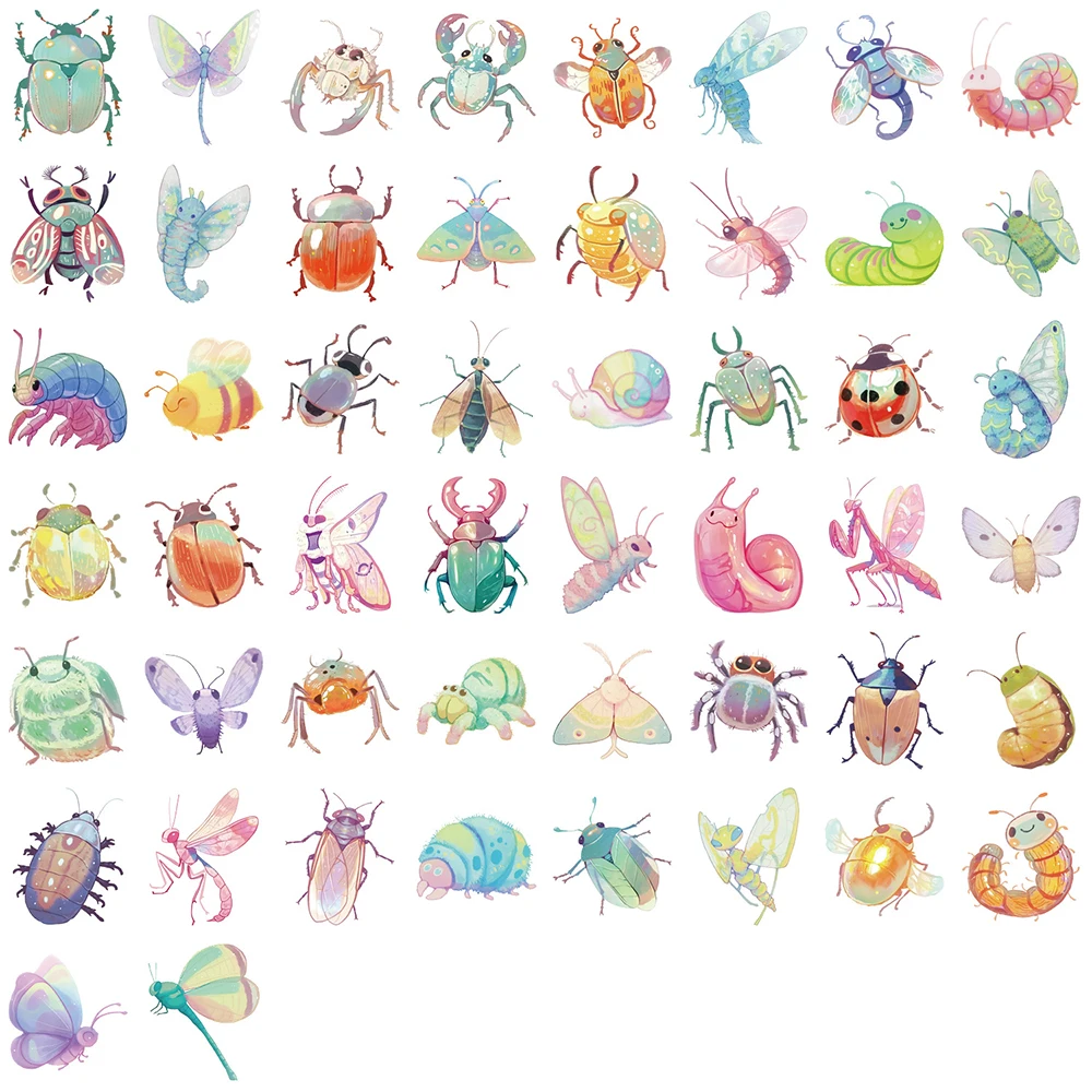 10/30/50 ชิ้นโปร่งใสน่ารักการ์ตูนสีสันแมลงกราฟฟิตี้สติกเกอร์ DIY แล็ปท็อปโทรศัพท์ไดอารี่โน้ตบุ๊คสติ๊กเกอร์ตกแต่งสติ๊กเกอร์