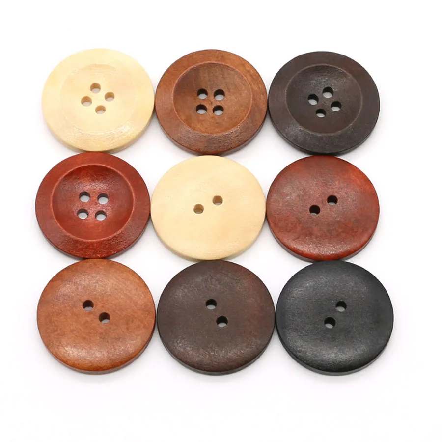 10PCS 2/4 Holes Round Wooden 10-38mm Buttons for Clothing Coat High Quality DIY Decorations Sewing Accessories 5 Colors Optional