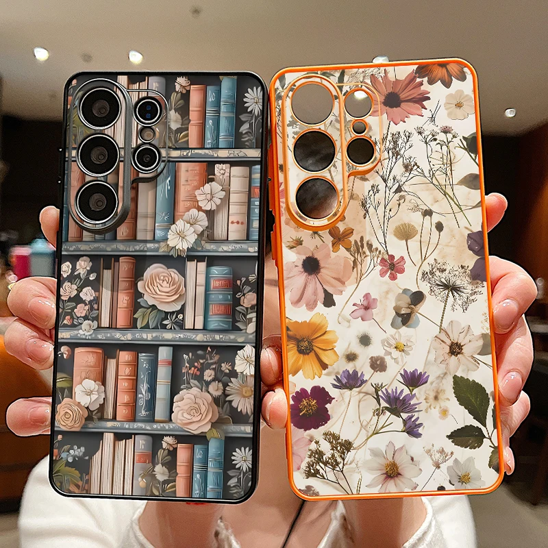 Bookshelf Flower Printed Magnetic Phone Case For Samsung Galaxy S26 S25 S24 Ultra S25 S23 FE A57 A56 A37 A17 a55 A16 A36 Cover