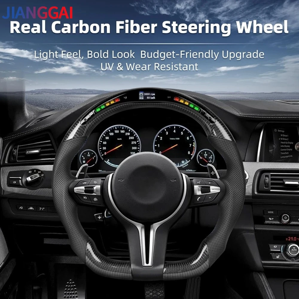 LED Display Carbon Fiber Perforated Leather Steering Wheel No Heated For BMW M5 M6 M8 5 6 7 Series F10 F11 F12 Car Accessories