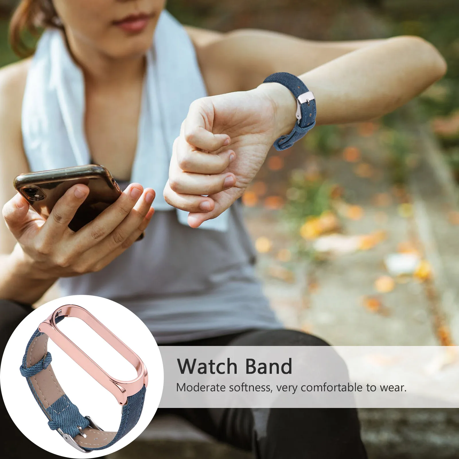 

Universal Wristband Man Smart Watch Bands Denim Textured Belt Correa Compatible