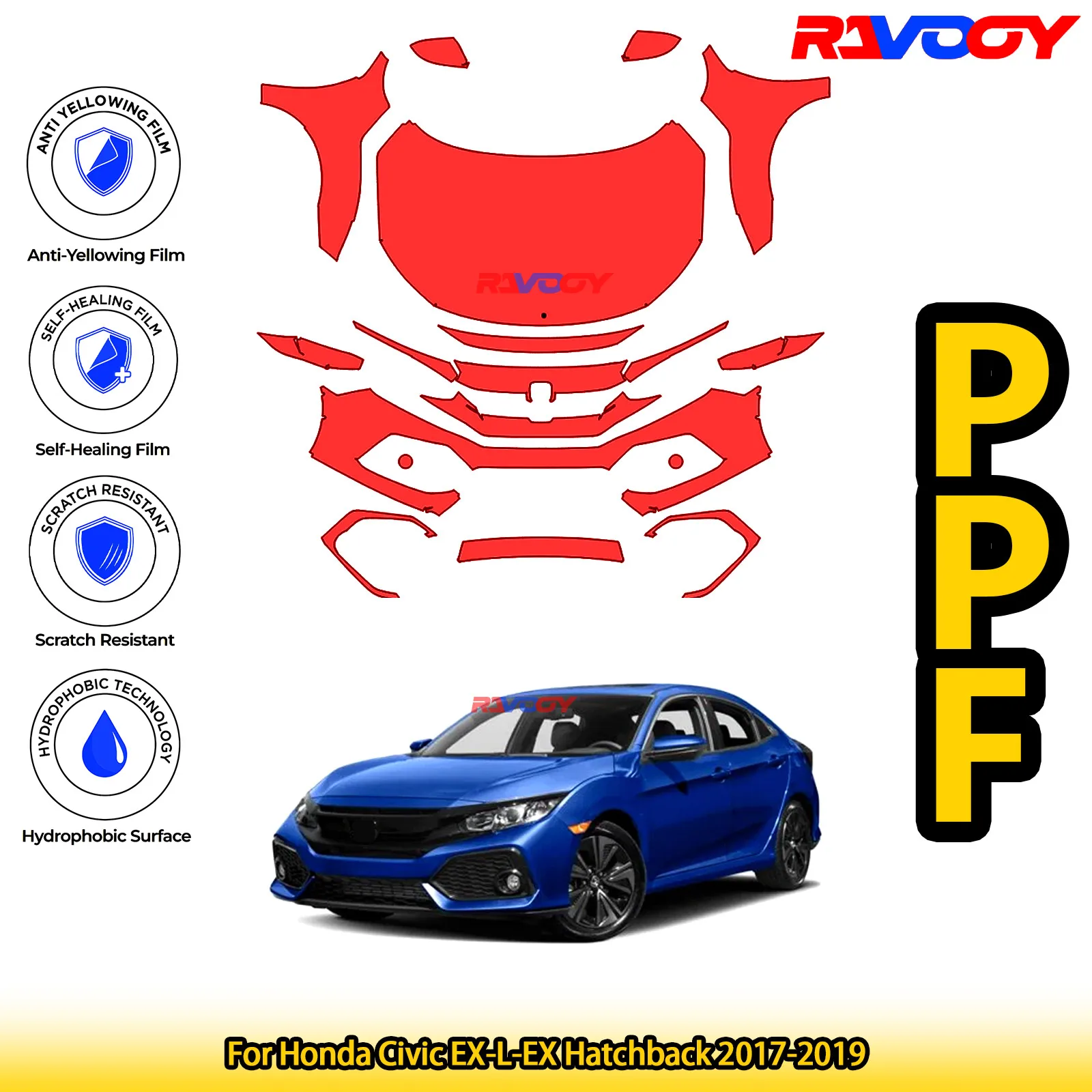 

Для Honda Civic EX-L-EX Hatchback 2017-2019 глянцевый матовый черный предварительно вырезанный передний комплект PPF, защитная пленка для краски