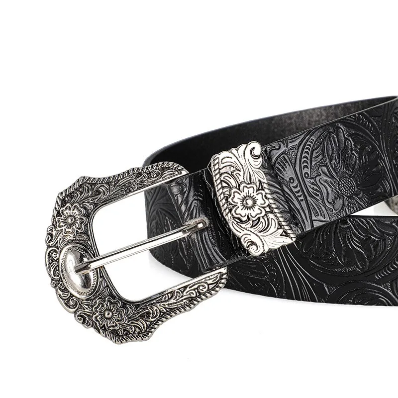 Neuer Damen-Gürtel im europäischen und amerikanischen Stil, Vintage-Gürtel mit Strass-Schnalle, trendiger bedruckter Jeansgürtel, Unisex – Detail 6