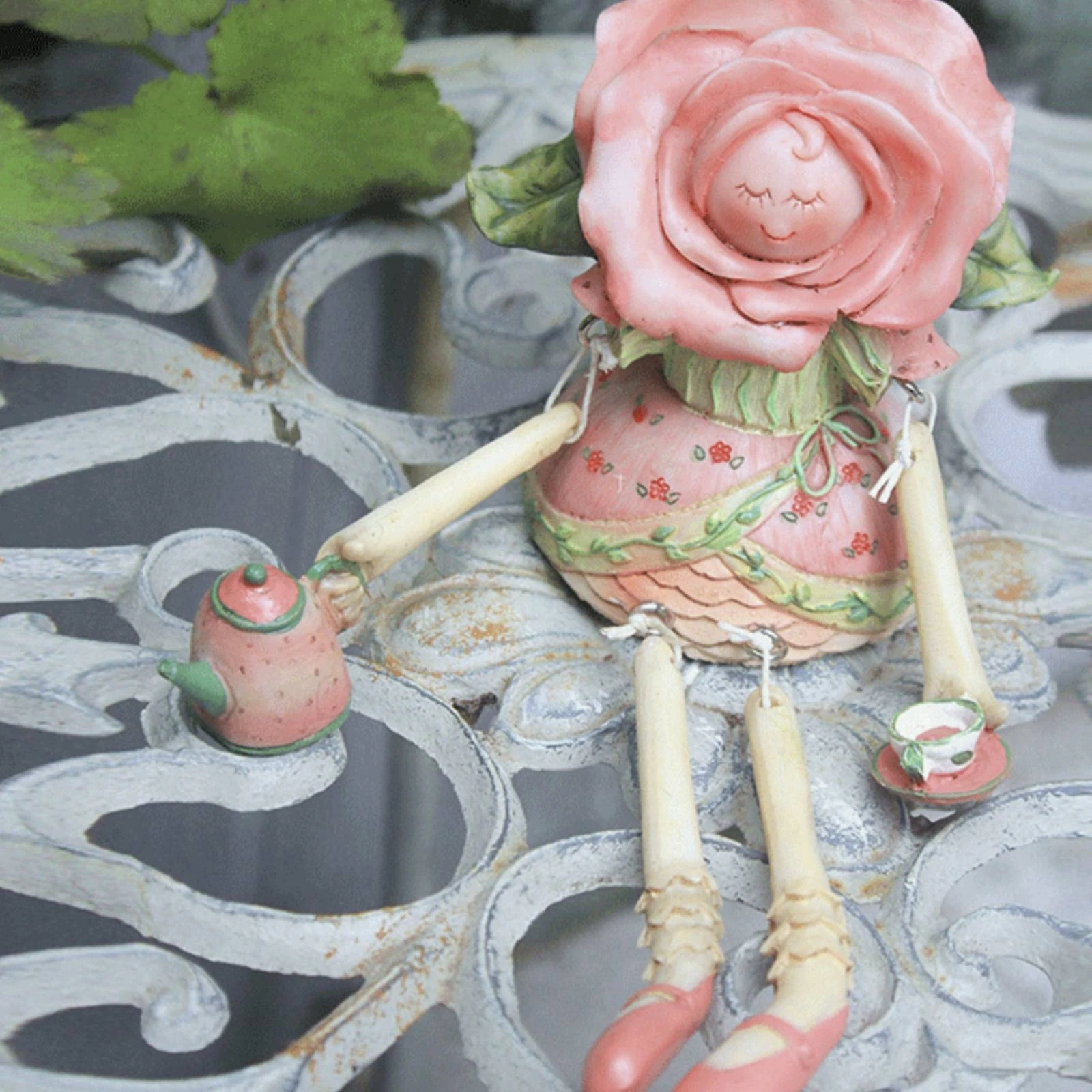Angel Figurine with Rose Hood Floral Resin Angel Statue Hand-Painted Girl Sculpture Cottagecore Decor Small for Collectors, Desk