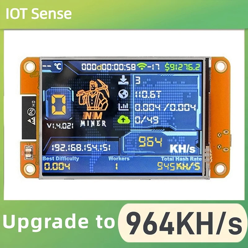 V2 964KH/S Hashrate BTC Solo Lottery Miner ESP32 2.8 Inch Smart Display Bitcoin Crypto Lottery Miner