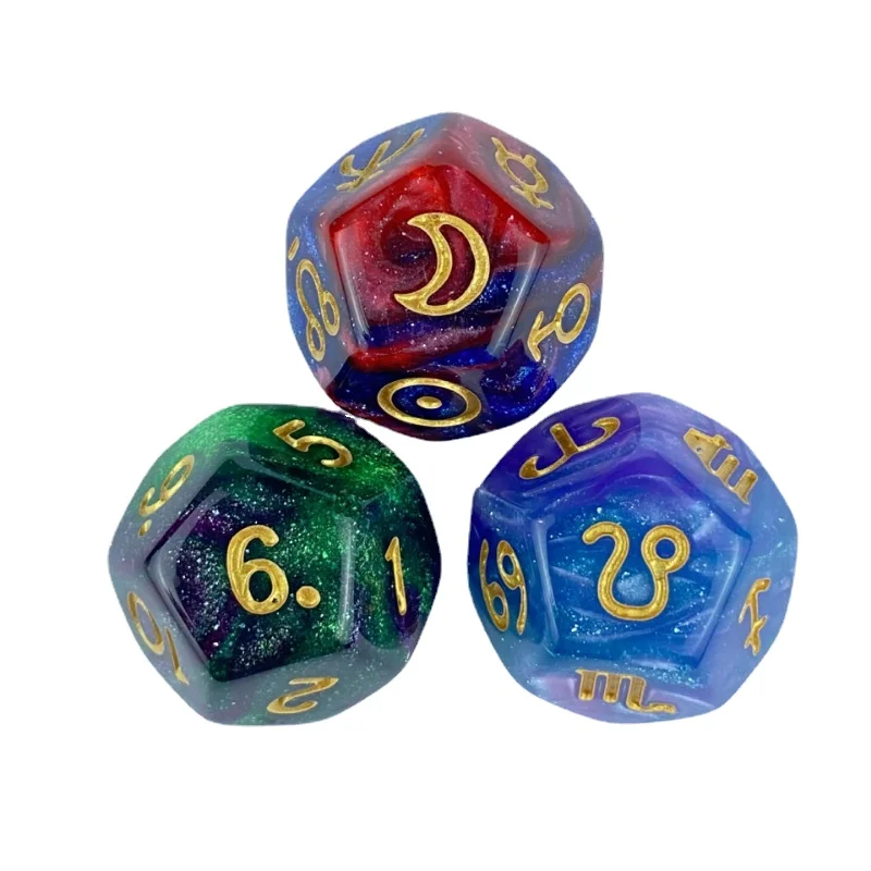 3Pcs/set New Acrylic Dice 12 Constellation Board Game Entertainment  Polyhedral D12 Game Dice