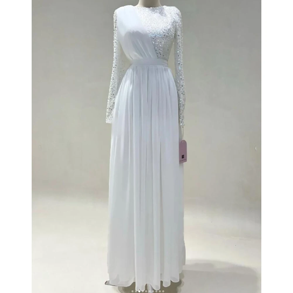 Luxury Elegant Long Sleeved Evening Dress Fashion A-Line Ankle Length Formal Occasion Party Prom Custom Gowns