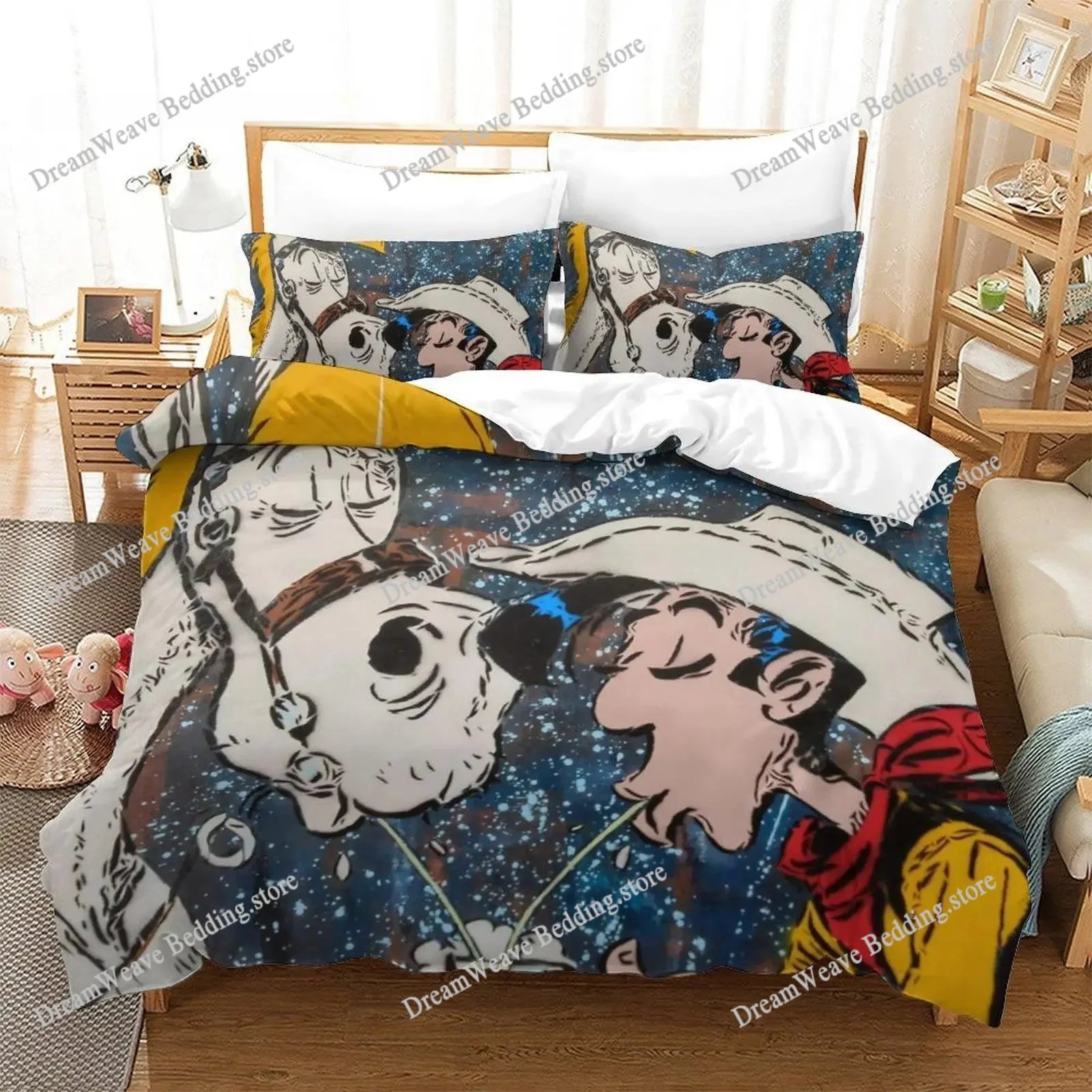 

Fashion 3D Print Anime Bed Sheet Lucky Luke Bedding Set Single Twin Full Queen King Size Bed Set Adult Kid Bedroom Duvet cover