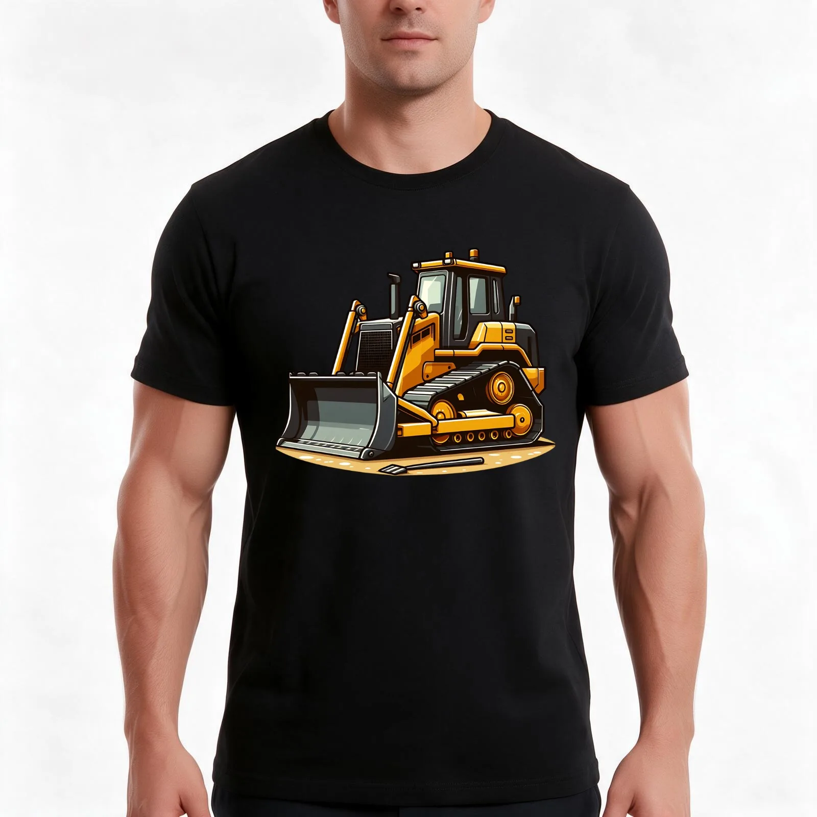 Bulldozer T-Shirt, Summer Casual Cotton Tee, Oversized Streetwear Tops, Vintage Graphic Print, Loose Fit Short Sleeve