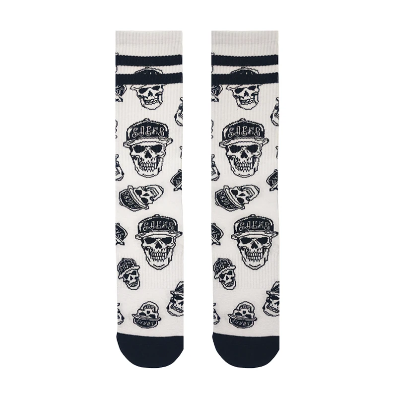 

Original Design White Harajuku Skull Retro Punk Skeleton Crew Socks Elastic Unisex Cotton Women Men Stocking Novelty Long Socks