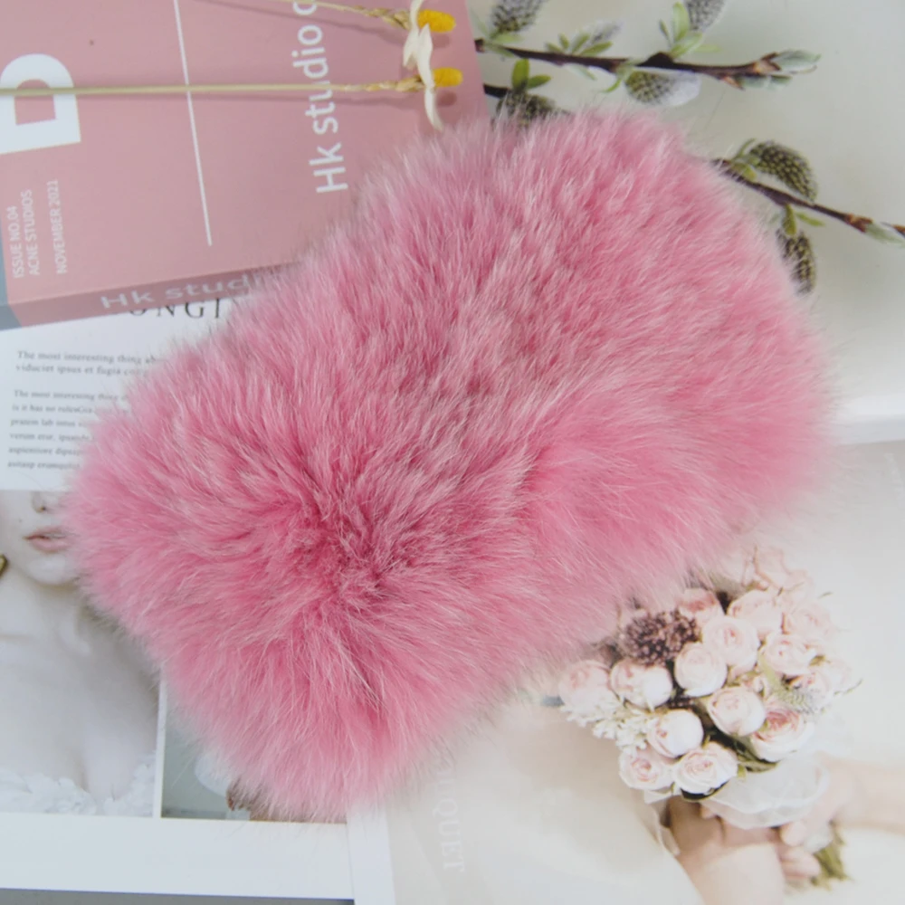 New Female Real Fur Headband Fluffy Natural Warm Fox Fur Ring Scarf Good Elastic Winter Lady Knit Genuine Real Fox Fur Scarves