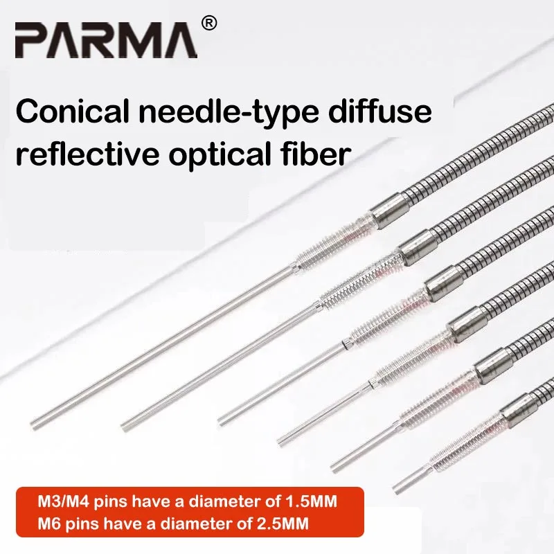 Metal bend-resistant elongated protruding needle diffuse reflection optical fiber sensor probe M3M4M6 with needle length ranging