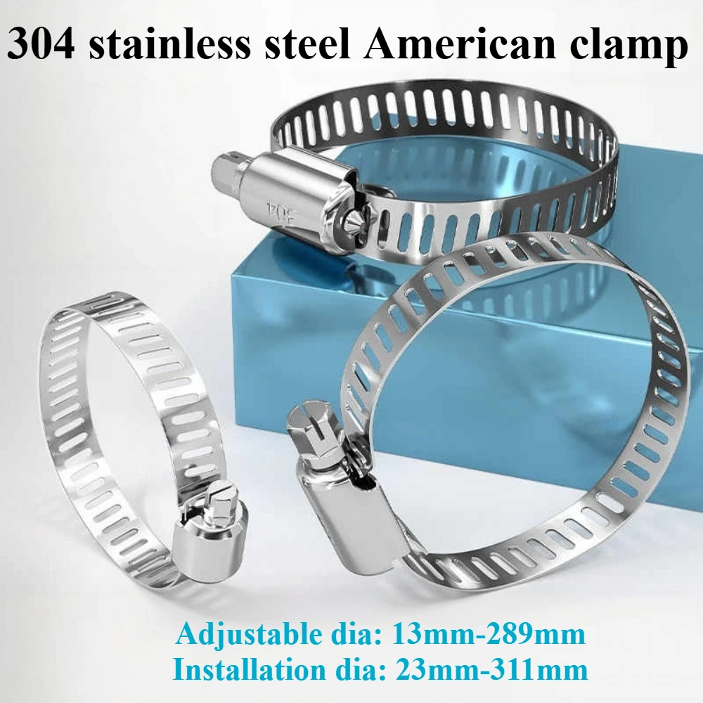 304 SS American‑Style Adjustable Pipe Clamping Fixture 13‑311mm Hose Clamp Durable Secure Lock For Gas Water Fire Exhaust