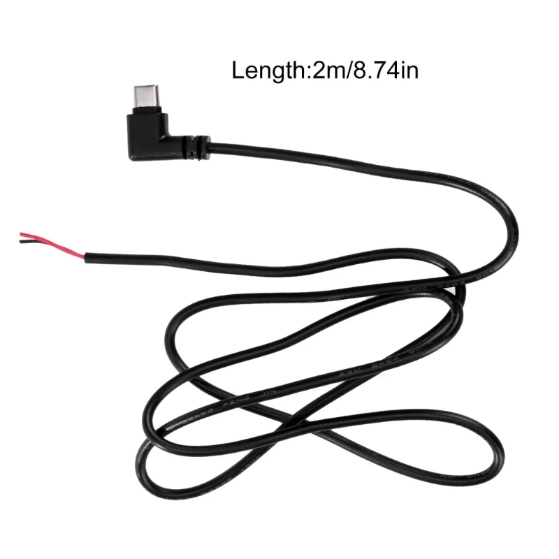 90 Degree/Straight Head USB C to 2 Pin Bare Wire Open End Power Cord, Type C Male Plug Pigtail Extension Cable 22AWG