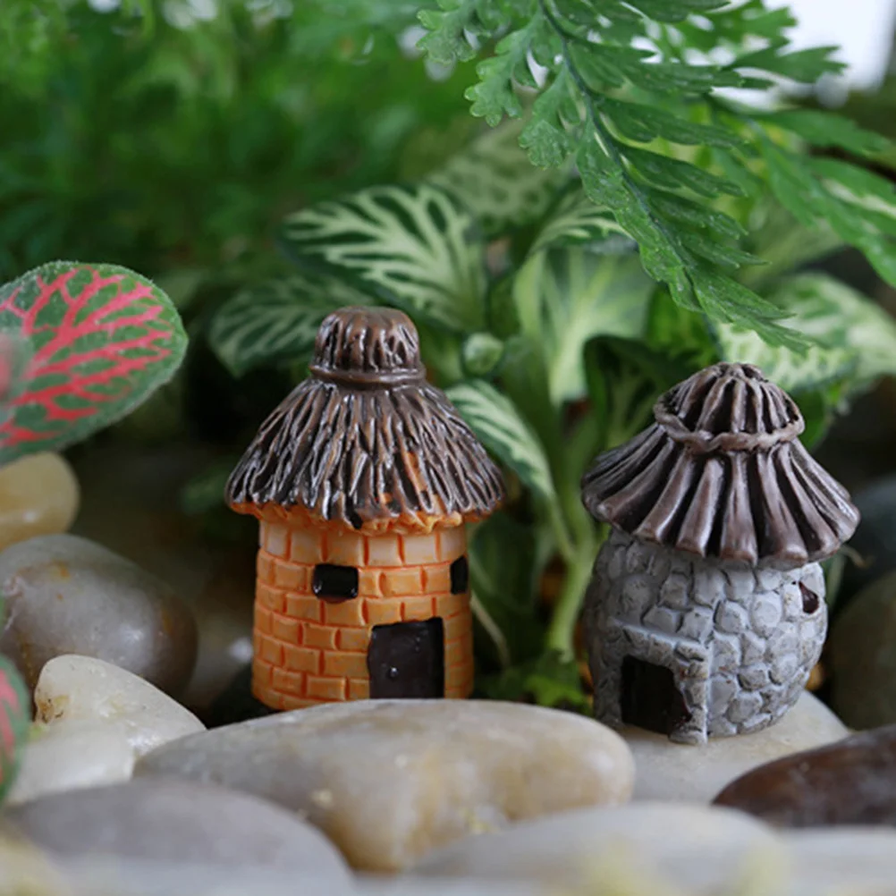 

2Pcs Resin Mini Cottage Miniature Garden Micro Landscape Home Succulent Bonsai Plant Pots Craft Decor