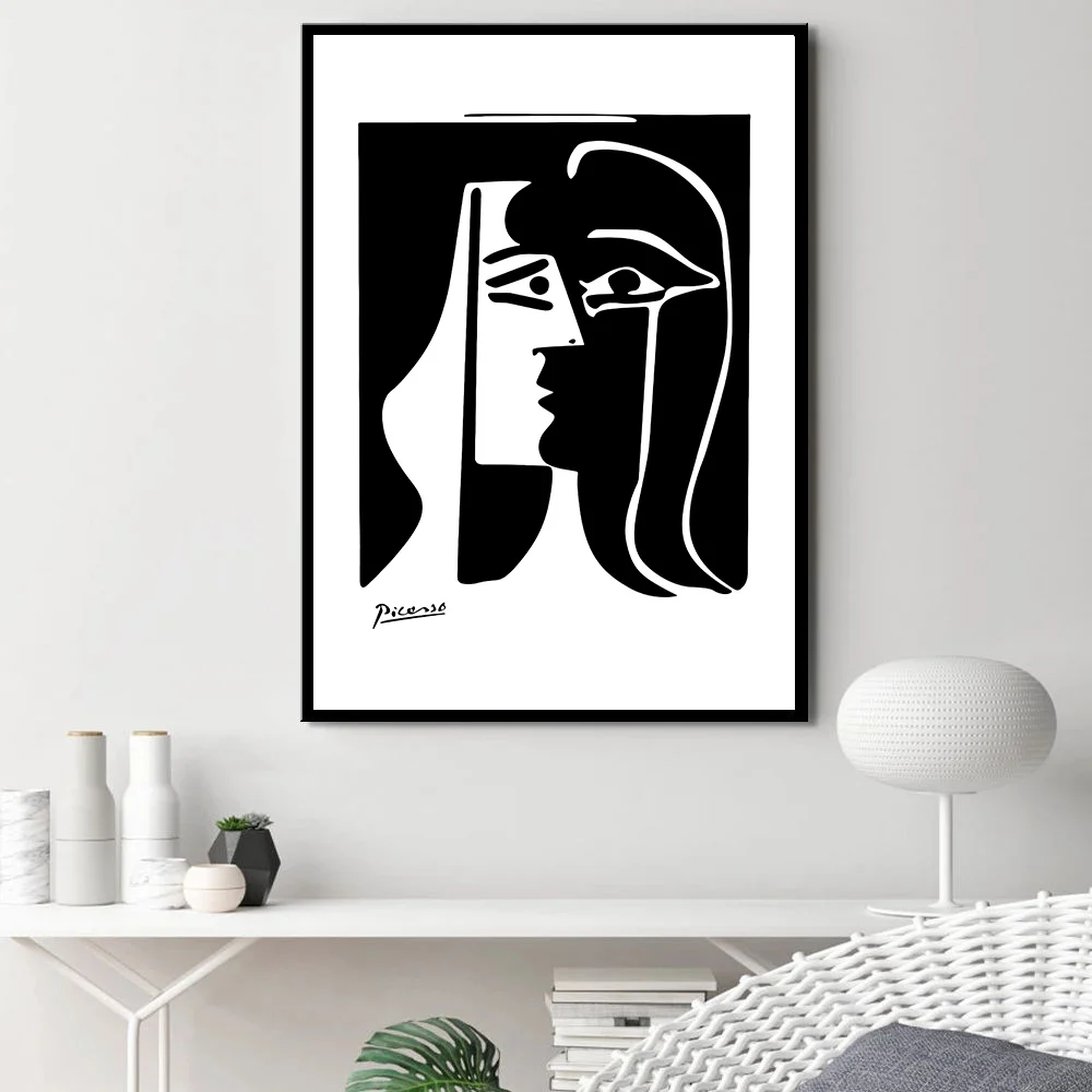 Pablo Picasso Kiss Posters and Prints Abstract Woman Face Canvas Painting Black And White Wall Modular Picture Room Home Deco