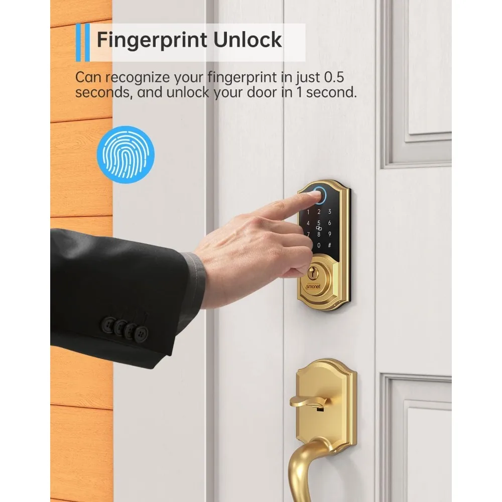 Smart Lock,Fingerprint Gold Keyless Entry Door Lock,7-in-1 Smart Deadbolt with App Control,Electronic Touchscreen Keypad Biomet