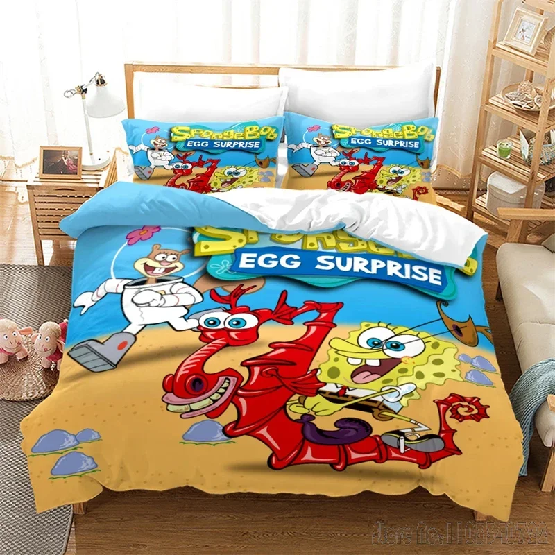 

New Cartoon Cute 3d Spongebobs Love Child Duvet Cover Set HD Comforter Cover Bedclothes for Kids Bedding Sets Bedroom Decor