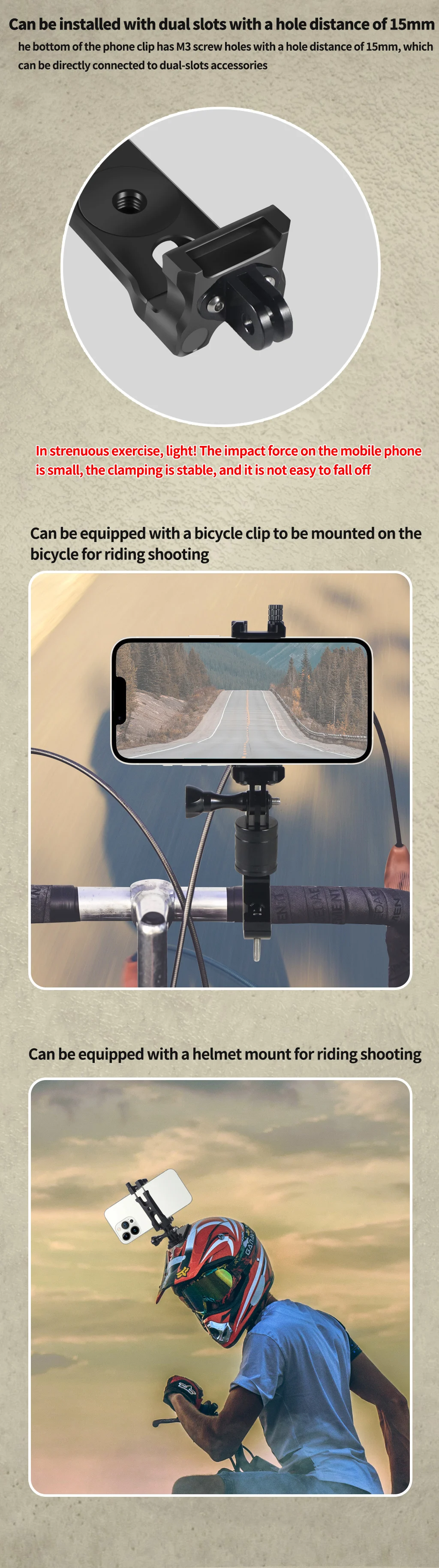 BGNing Handy-Clip-Monitorhalterung aus Aluminiumlegierung mit 1/4-Zoll-Arri-Positionierungsloch, Schnellverschluss für 62–87 mm große Smartphones – Detail 8