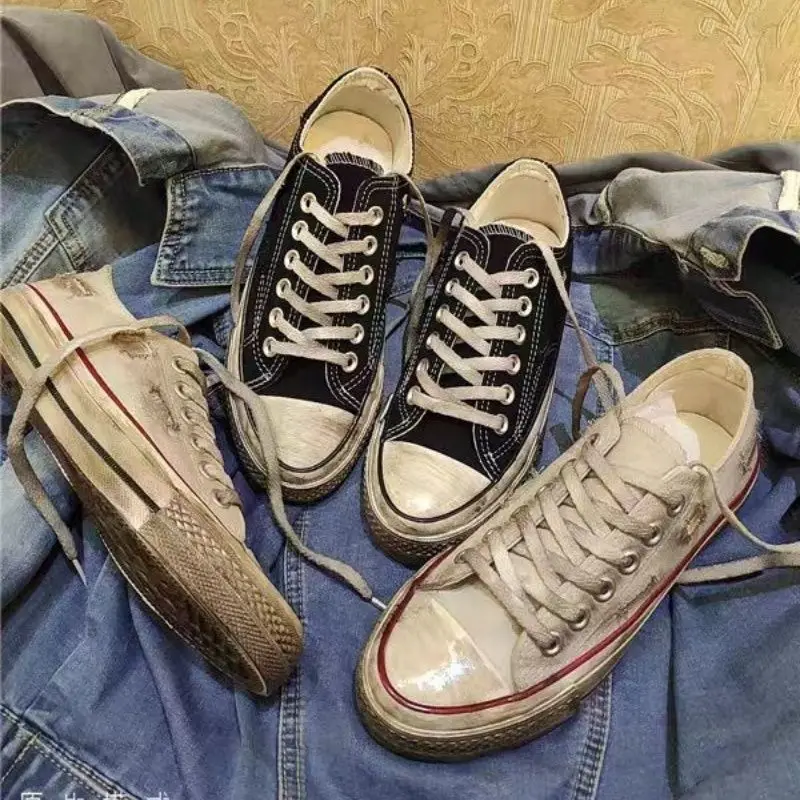 

2025 New Unisex Couple Retro Vintage Ripped Canvas Shoes Stylish Casual Ins Board Custom Sneakers
