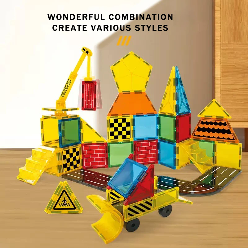 Bunte 2,95-Zoll-Magnetbausteine – magnetische Bausteine mit technischem Serie – 3D-Puzzles für Kinder