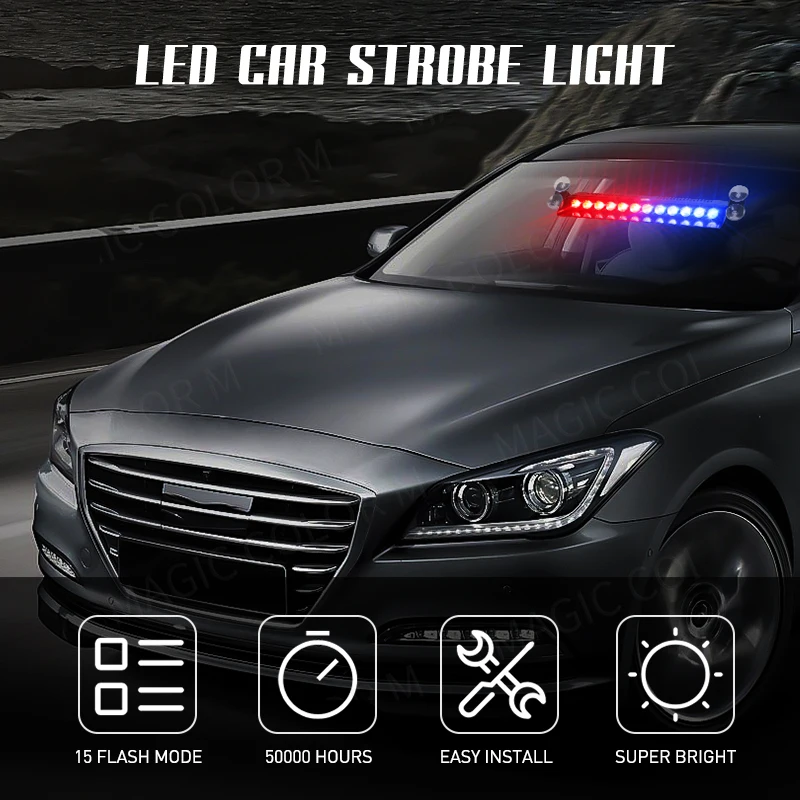 12 LED Car Strobe Light Flash Warning Signal Beacon Police Fireman Emergency Windshield  Trailer Vehicle Indicators Waterproof