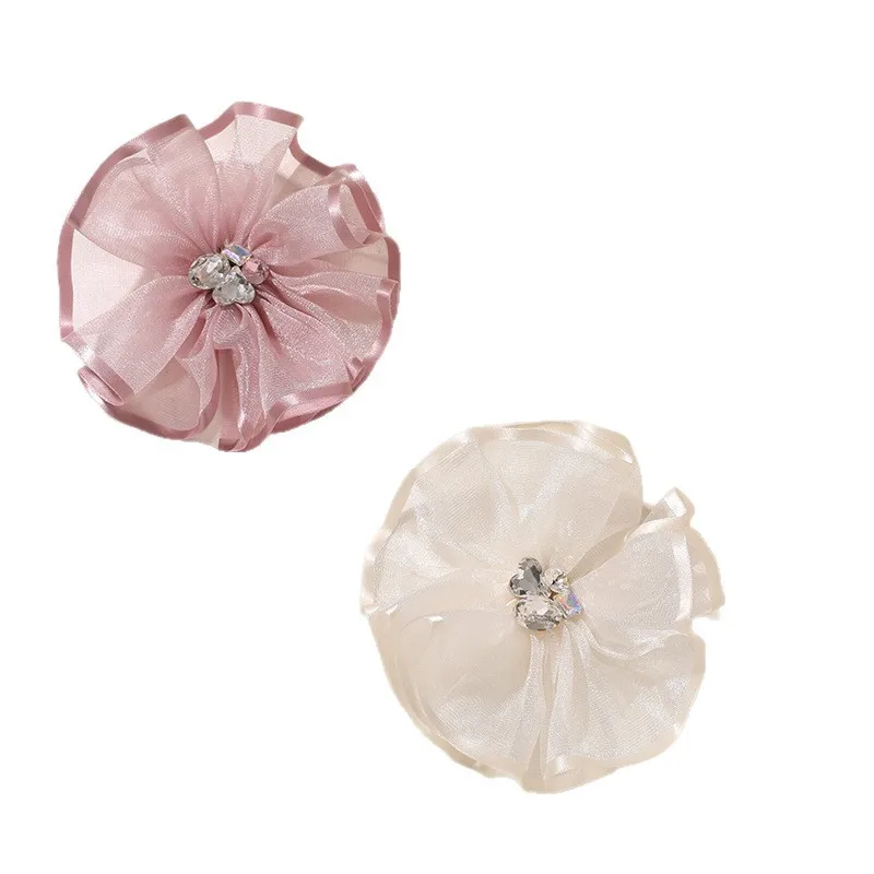 Handmade Tulle Flower Decorations Accessories 4pcs Wholesale Big Cloth Fabric Flora Decoration Ornament Findings Bulk Supplier