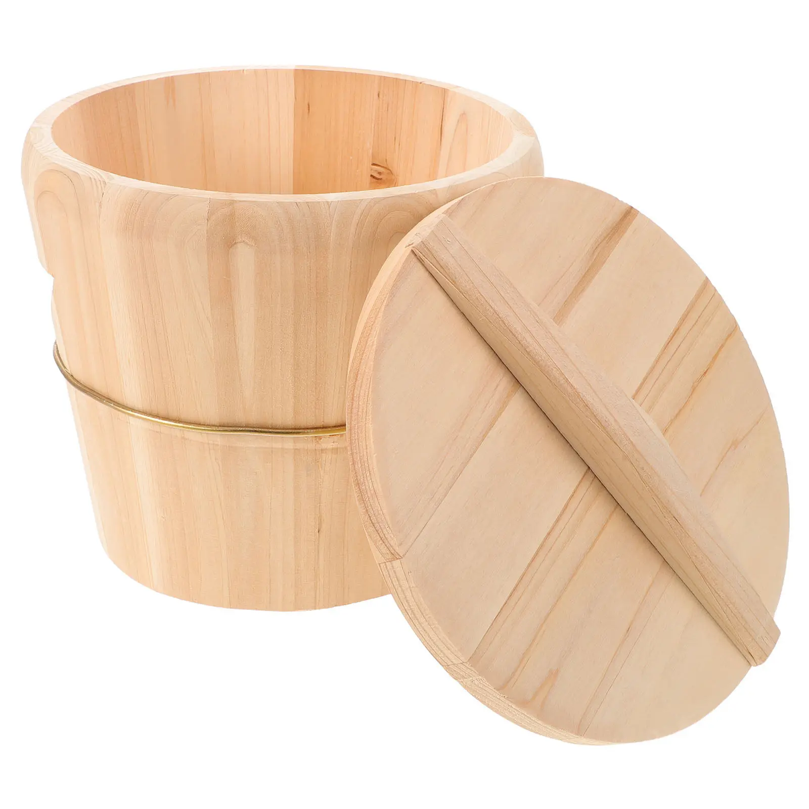 

Traditional Japanese Wooden Sushi Oke Rice Bucket with Lid Natural Wood Rice Mixing Bowl Hangiri Tub for Sushi Preparation Home