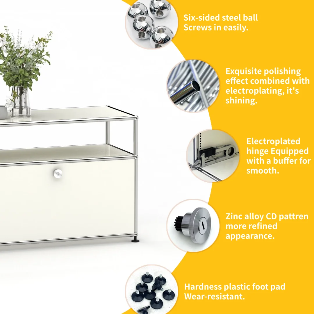 Modern Modular Low TV Cabinet｜3-Tier Sideboard with Drop Doors｜Steel Frame Storage Bench Unit | Minimalist Low Media Console image 2