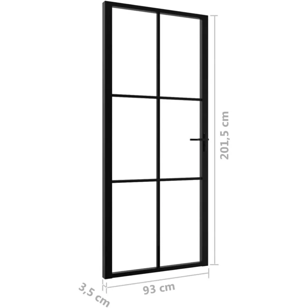 Pintu Interior Modern 36.6 "x 79.3"-hitam ESG kaca Tempered dan pintu bingkai aluminium dengan garis dekoratif vertikal-pintu Interior