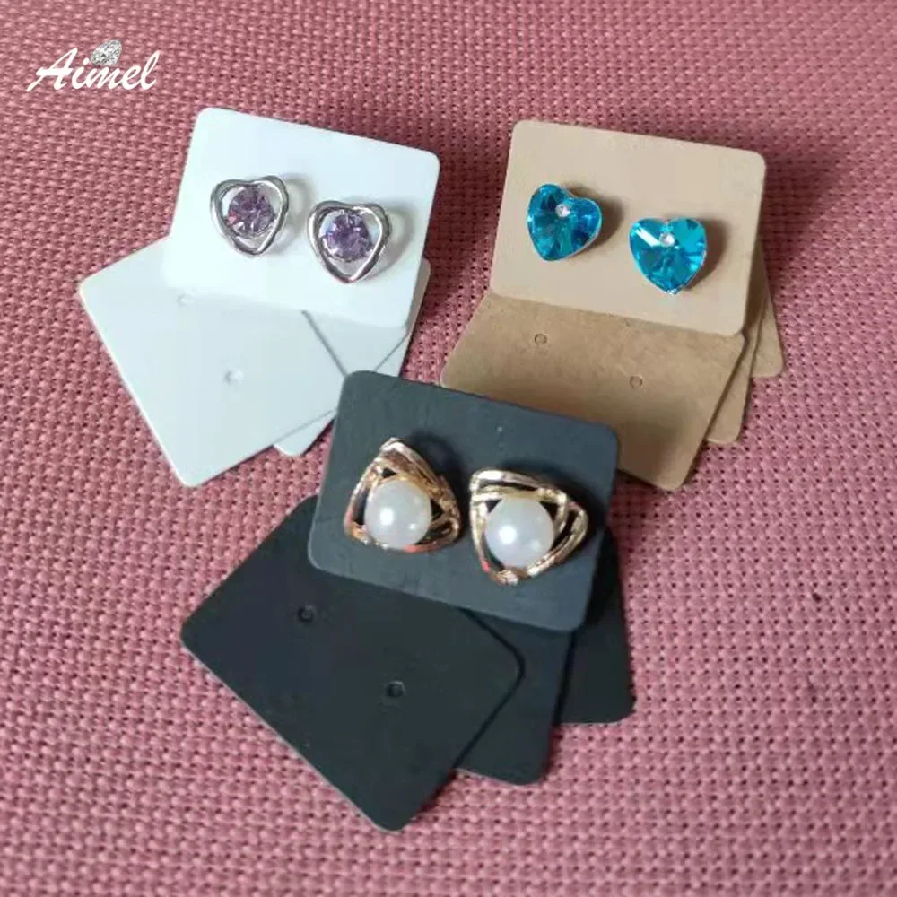 500Pcs Kraft Paper Ear Clip Piercing Jewelry Display Card Earrings Organizer Stud Storage Holder Tag DIY Accessories 35x25mm