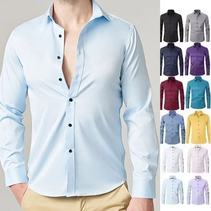 6XL 8XL new men\'s long-sleeved shirt Spring summer Business casual non-ironing high quality plus-size solid color fashion