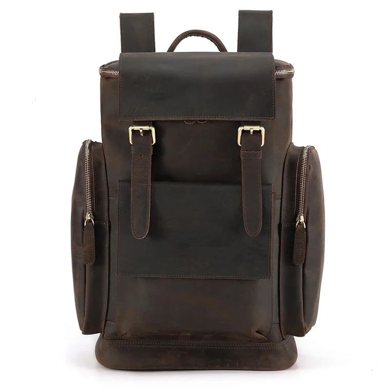 Vintage Crazy Horse Genuine Leather Backpack Men Bagpack Climbing Rucksack male Large Hiking M814