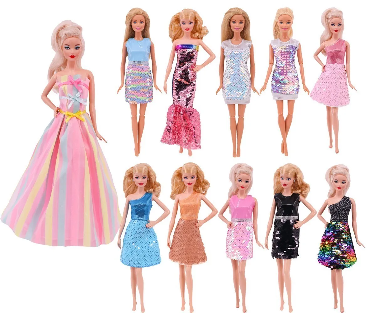 Fashion New Barbies Doll Clothes Evening Dress Sequin Skirt Suitable For 11.5inch Barbies Doll Cocktail Daily Casual Clothes Toy