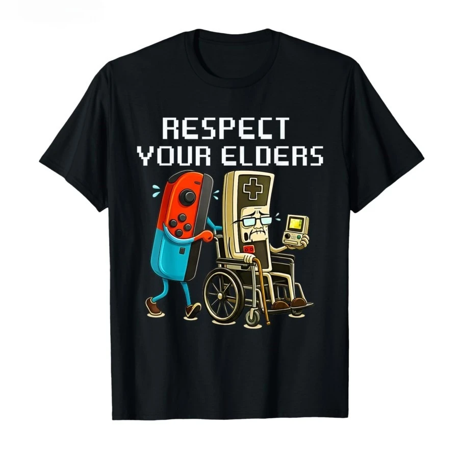 2026 Respect Your Elders Control de juegos Retro divertida camiseta de jugador para hombres y mujeres 100% camisetas de algodón camisetas de manga corta