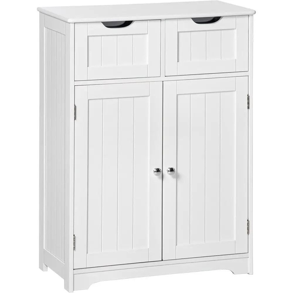 

Freestanding Bathroom Storage Cabinet with 2 Drawers, Adjustable Shelves for Bathroom, Living Room, or Entryway in White
