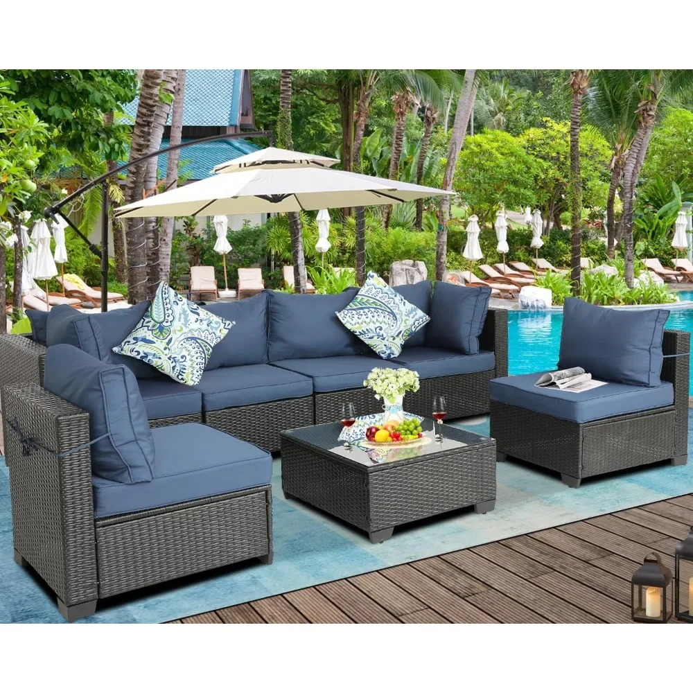 Patio Furniture Sets Outdoor Sectional PE Rattan Outdoor Furniture Patio Conversation Set with Cushions for Balcony Lawn