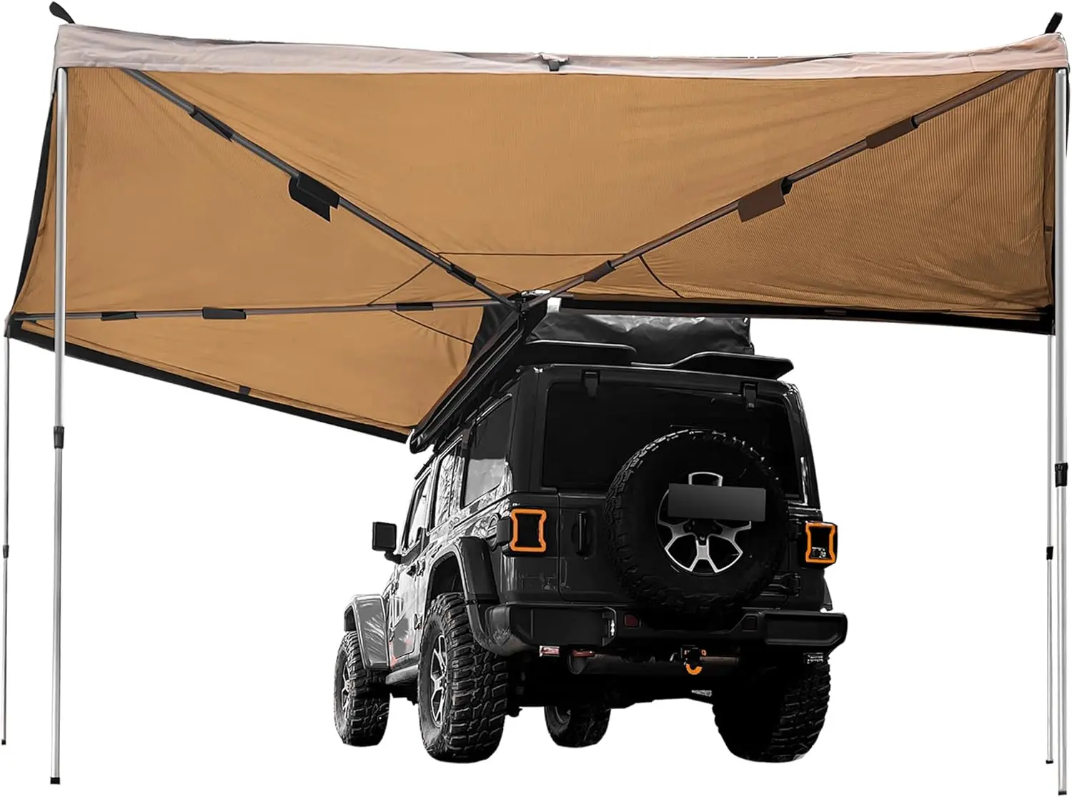 8.2ft x 270 Degree, Rooftop Pullout  UPF50+ Side Awning, Reinforced Hinges & Poles for Jeep/SUV/Truck/Van