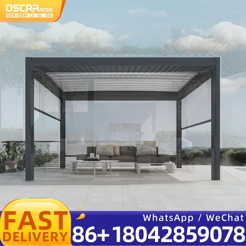 12x12ft Aluminum Shade Pergola Manual Garden Gazebo Powder Coated Outdoor Sunshade with Motorised Option Factory Hot Sale in USA