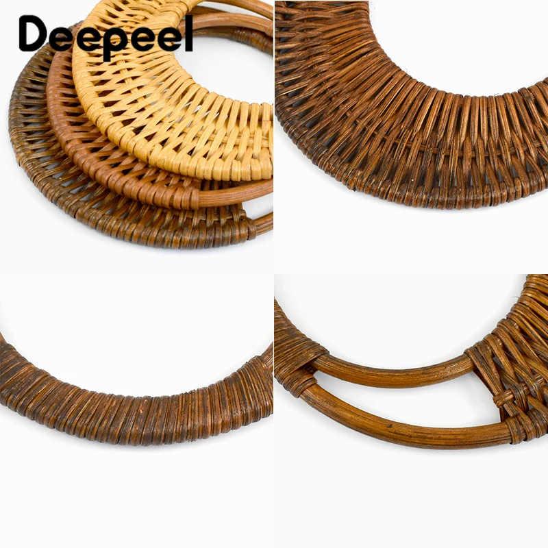 2 uds Deepeel 13/16/18cm mango de ratán redondo de bambú hecho a mano asas monedero marco bolso DIY tejido artesanía bolsa Accesorios