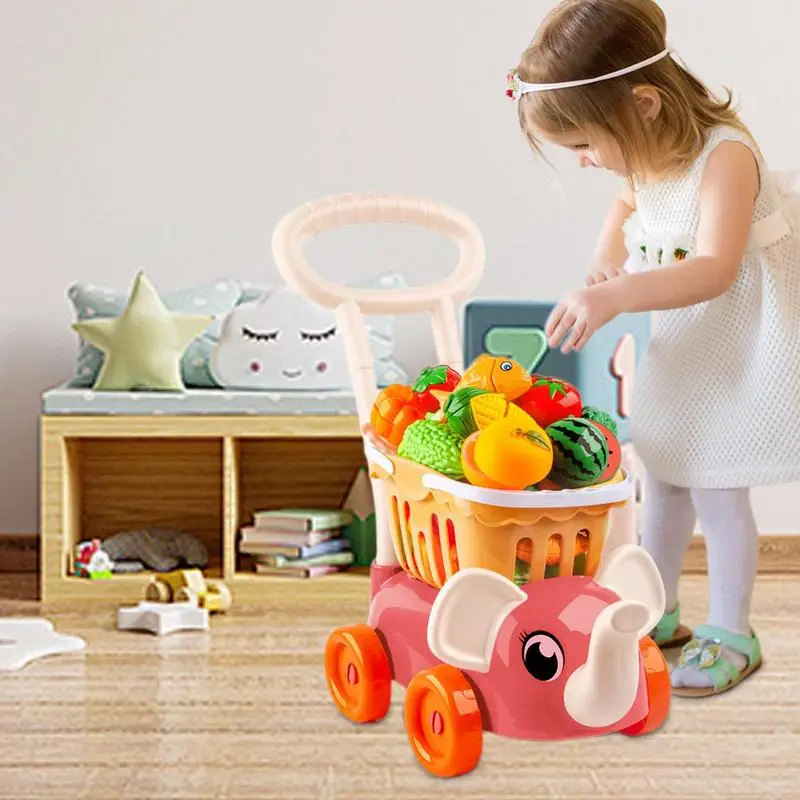 

16pcs Kids Shopping Cart Trolley Play Set Toy Shopping Cart Elephant Shape Food Toys Educational & Pretend Play Fun accessories