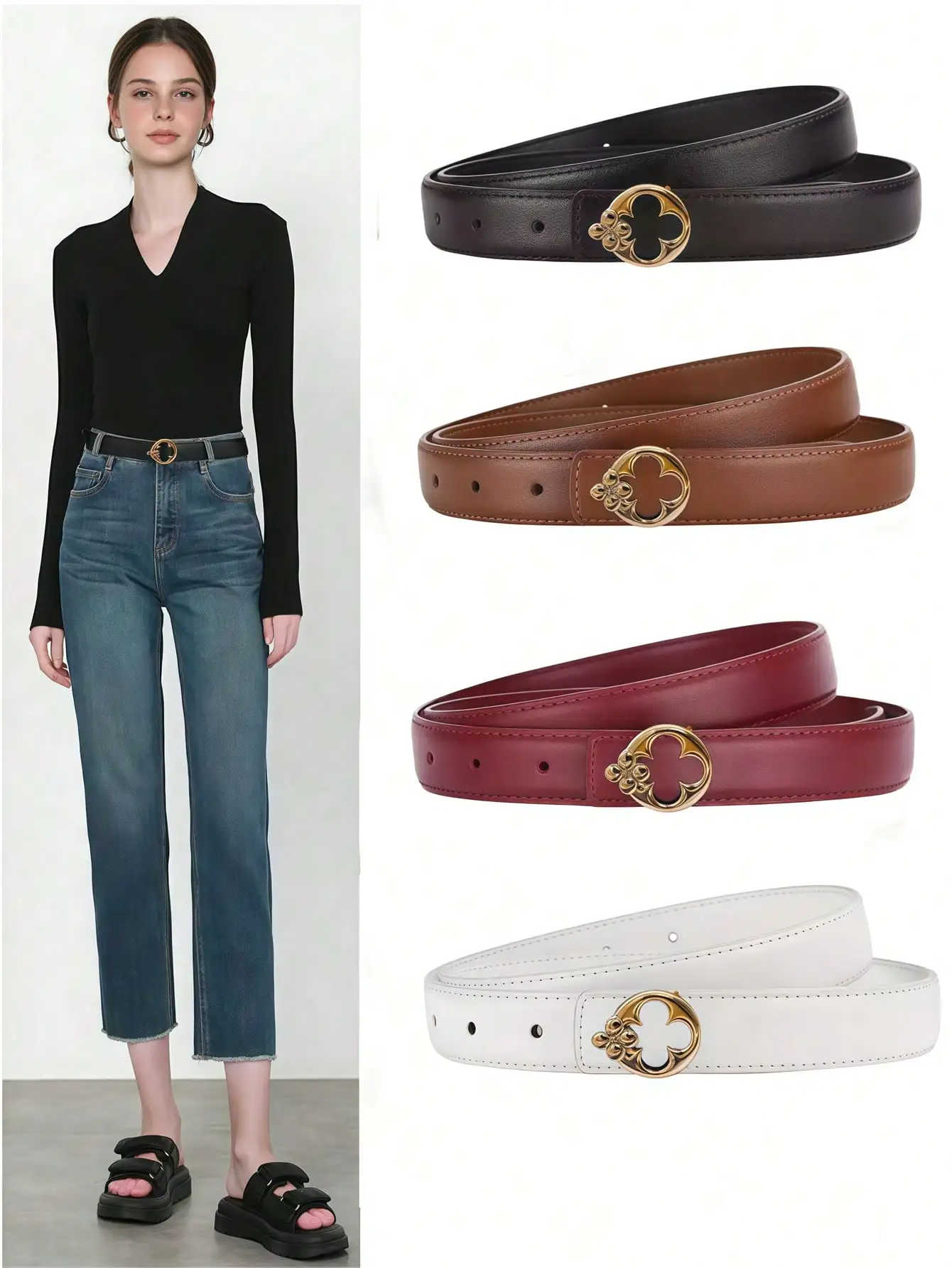 1pc New Smooth Buckle 2.5cm Width Women's Belt, Classic Fashion Personalized Design, Perfect Match with Jeans, Great Birthday Gi