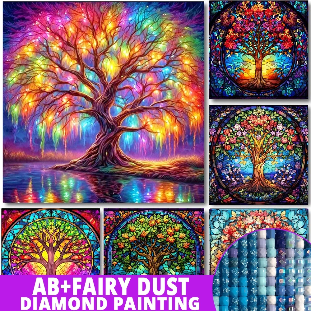 Kits de pintura de diamante 5D de árbol de la vida abstracto AB, polvo de hadas, árbol de la vida de fantasía, taladros DIY hechos a mano, mosaico bordado cruzado
